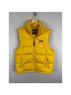 Vintage 90s Asics Sport Mens Puffer Vest Yellow Full Zip Down Puffer Jacket  M/L